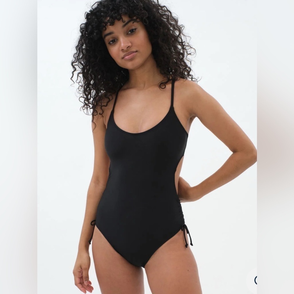 Aeropostale Strappy One 1 Piece Black Swimsuit Size XS Tie Open Back New